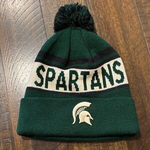 Michigan State Green Spartans Beanie with Pom, Spartan Logo, ‘S’ Logo.